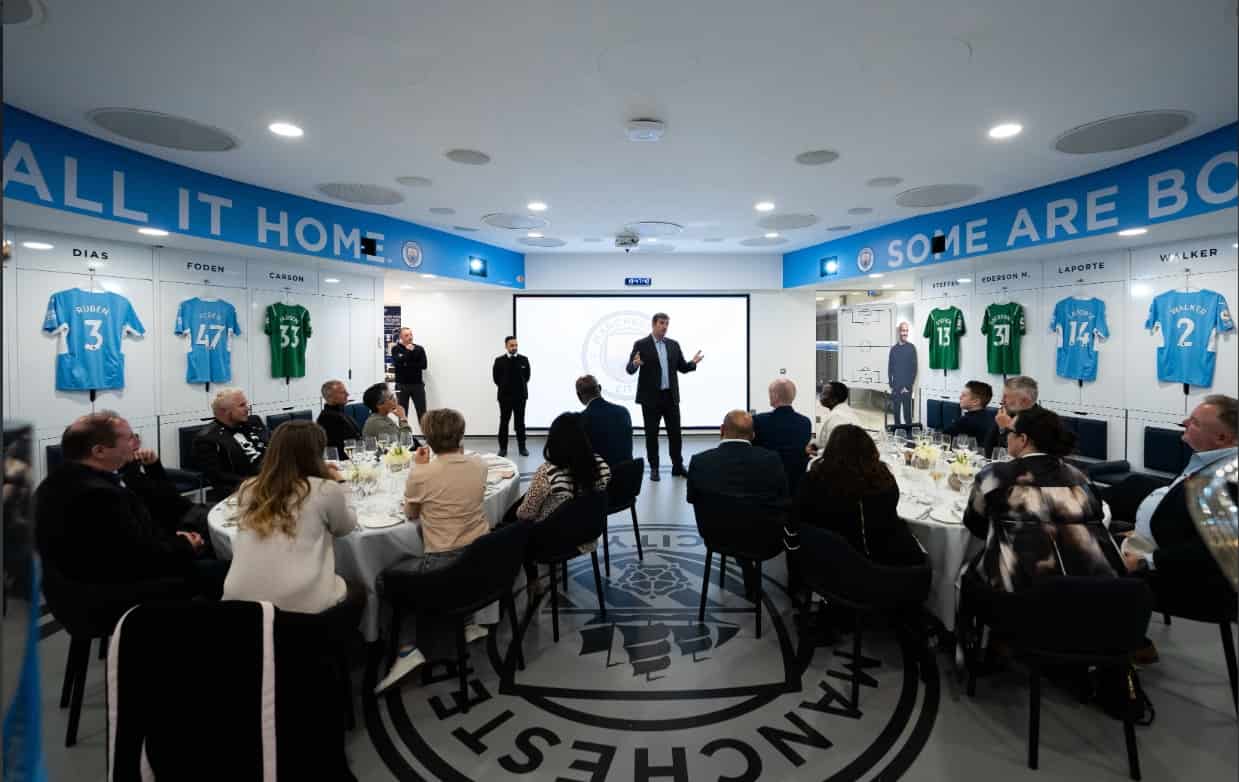 Dressing Room Hospitality at Manchester City Dining in the Locker Room